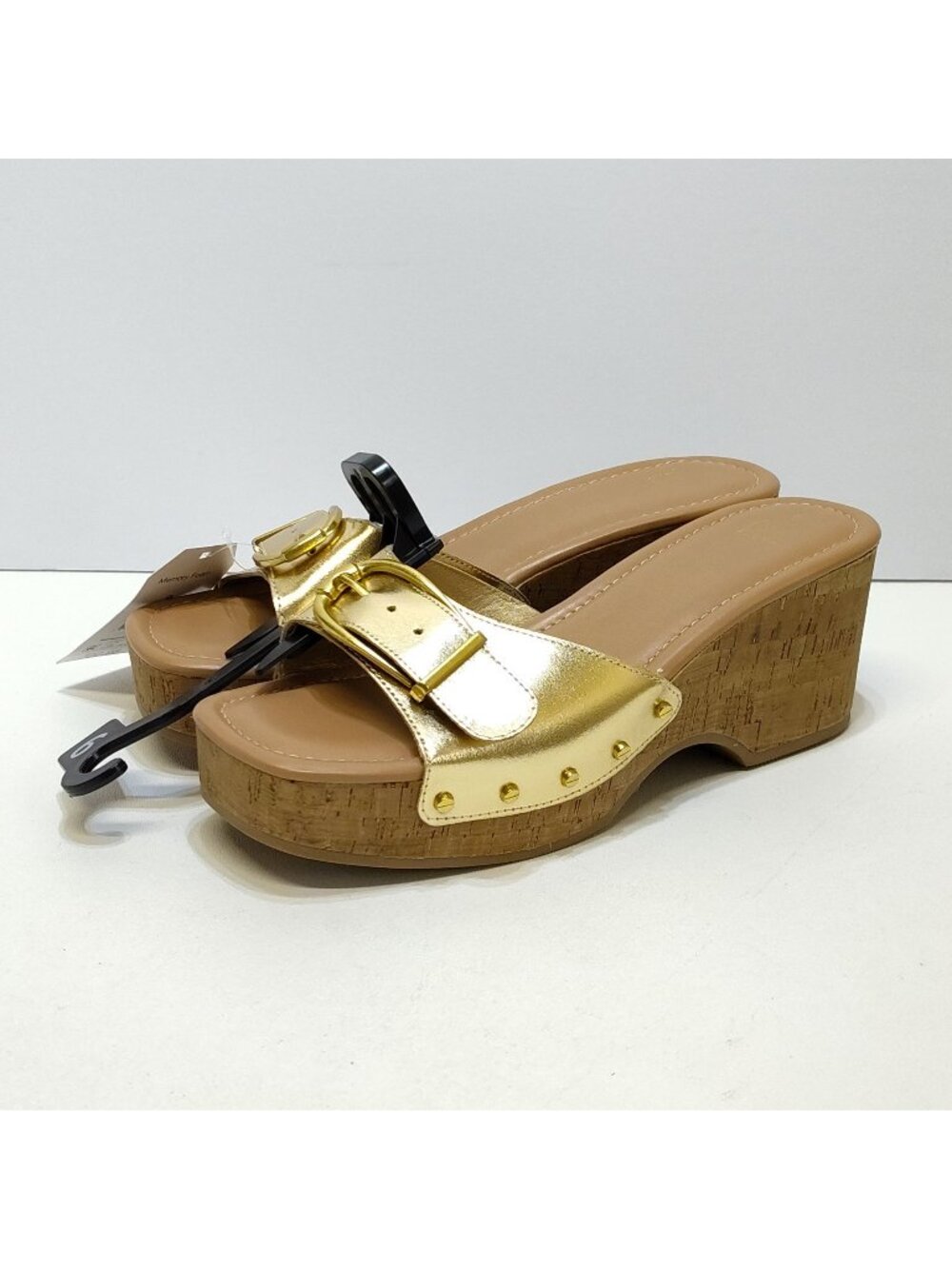 Time and Tru Gold Buckle Cork Wedge Platform Memory Foam Sandals Size 9 NWT